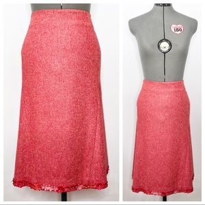 •CAROLINA HERRERA• Flared Tweed Flower Trim Lined Midi Skirt